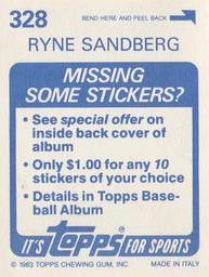 1983 Topps Stickers #328 Ryne Sandberg Back