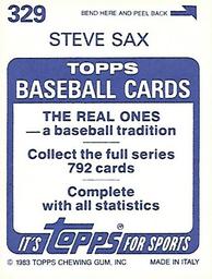 1983 Topps Stickers #329 Steve Sax Back