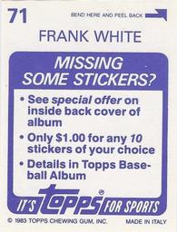 1983 Topps Stickers #71 Frank White Back