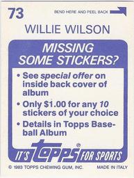 1983 Topps Stickers #73 Willie Wilson Back