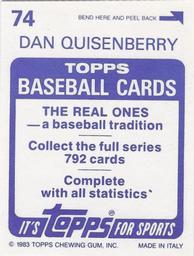 1983 Topps Stickers #74 Dan Quisenberry Back