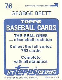 1983 Topps Stickers #76 George Brett Back