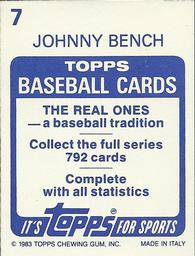 1983 Topps Stickers #7 Johnny Bench Back