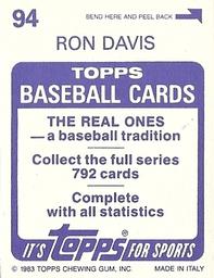1983 Topps Stickers #94 Ron Davis Back