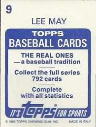 1983 Topps Stickers #9 Lee May Back