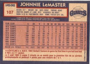 1984 O-Pee-Chee #107 Johnnie LeMaster Back