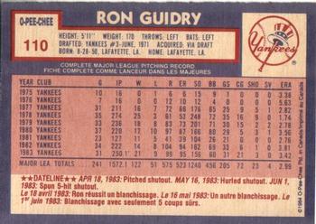 1984 O-Pee-Chee #110 Ron Guidry Back