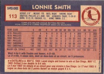 1984 O-Pee-Chee #113 Lonnie Smith Back