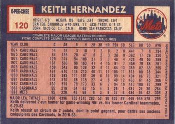 1984 O-Pee-Chee #120 Keith Hernandez Back