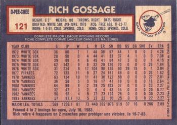 1984 O-Pee-Chee #121 Rich Gossage Back