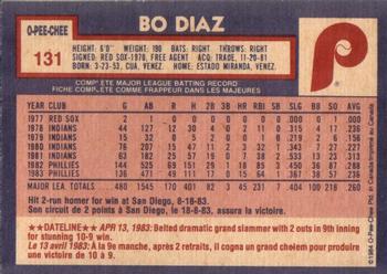 1984 O-Pee-Chee #131 Bo Diaz Back
