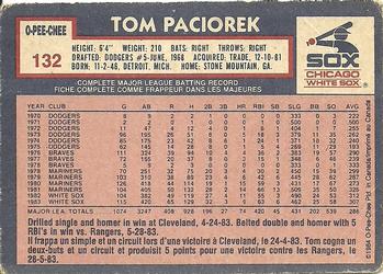1984 O-Pee-Chee #132 Tom Paciorek Back