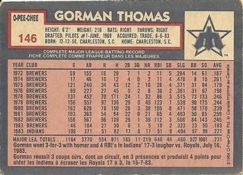 1984 O-Pee-Chee #146 Gorman Thomas Back