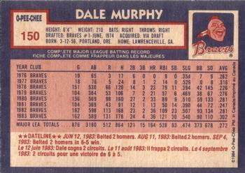 1984 O-Pee-Chee #150 Dale Murphy Back