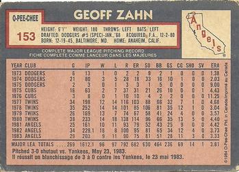 1984 O-Pee-Chee #153 Geoff Zahn Back