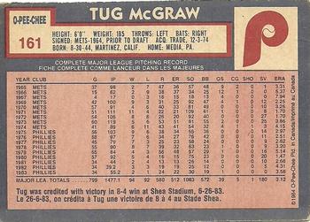 1984 O-Pee-Chee #161 Tug McGraw Back