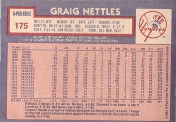 1984 O-Pee-Chee #175 Graig Nettles Back