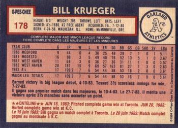 1984 O-Pee-Chee #178 Bill Krueger Back