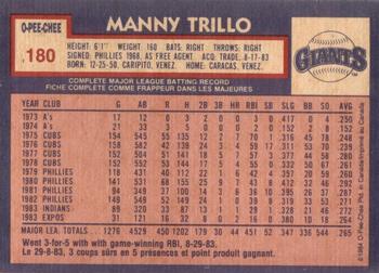 1984 O-Pee-Chee #180 Manny Trillo Back