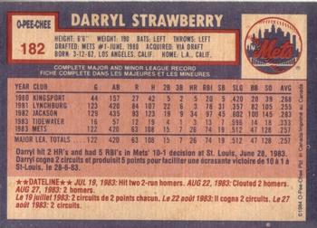 1984 O-Pee-Chee #182 Darryl Strawberry Back