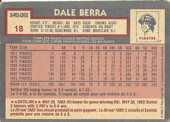 1984 O-Pee-Chee #18 Dale Berra Back