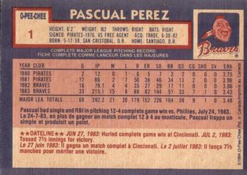 1984 O-Pee-Chee #1 Pascual Perez Back