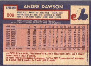 1984 O-Pee-Chee #200 Andre Dawson Back