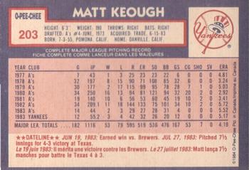 1984 O-Pee-Chee #203 Matt Keough Back