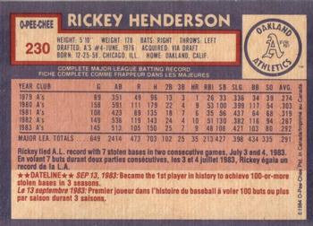 1984 O-Pee-Chee #230 Rickey Henderson Back