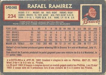 1984 O-Pee-Chee #234 Rafael Ramirez Back