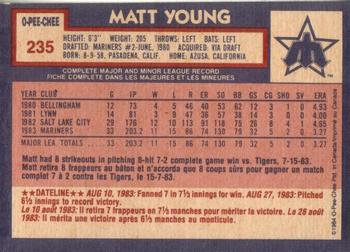 1984 O-Pee-Chee #235 Matt Young Back