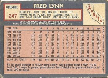 1984 O-Pee-Chee #247 Fred Lynn Back