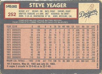 1984 O-Pee-Chee #252 Steve Yeager Back