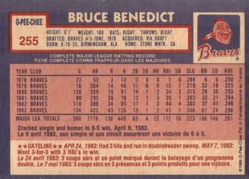 1984 O-Pee-Chee #255 Bruce Benedict Back