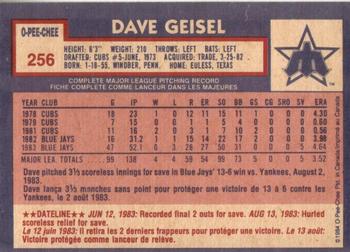 1984 O-Pee-Chee #256 Dave Geisel Back