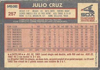 1984 O-Pee-Chee #257 Julio Cruz Back
