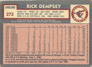 1984 O-Pee-Chee #272 Rick Dempsey Back