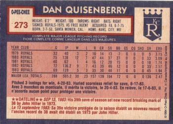 1984 O-Pee-Chee #273 Dan Quisenberry Back
