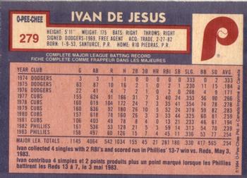 1984 O-Pee-Chee #279 Ivan DeJesus Back
