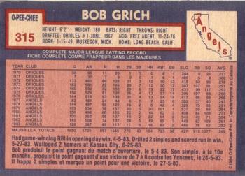 1984 O-Pee-Chee #315 Bob Grich Back