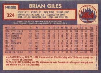 1984 O-Pee-Chee #324 Brian Giles Back