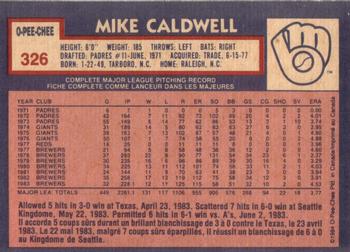1984 O-Pee-Chee #326 Mike Caldwell Back