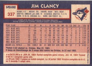 1984 O-Pee-Chee #337 Jim Clancy Back