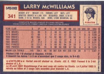 1984 O-Pee-Chee #341 Larry McWilliams Back