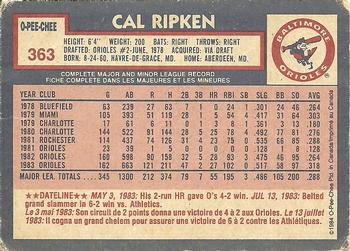 1984 O-Pee-Chee #363 Cal Ripken Back