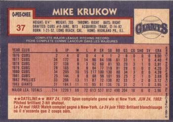 1984 O-Pee-Chee #37 Mike Krukow Back