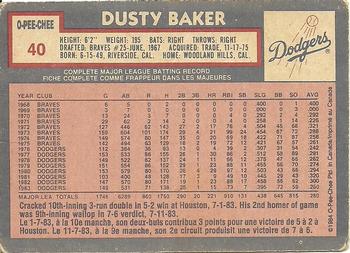 1984 O-Pee-Chee #40 Dusty Baker Back