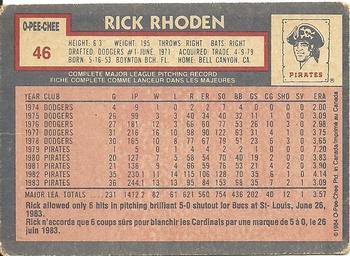 1984 O-Pee-Chee #46 Rick Rhoden Back