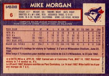 1984 O-Pee-Chee #6 Mike Morgan Back