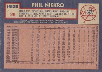 1984 O-Pee-Chee #29 Phil Niekro Back